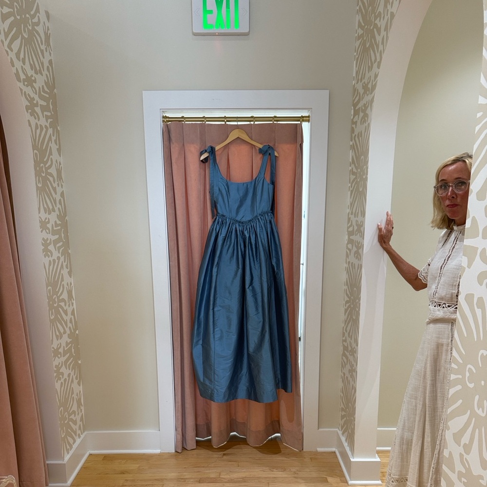 Blue Tie-Shoulder Maxi Dress - Sleeveless Gathered Waist